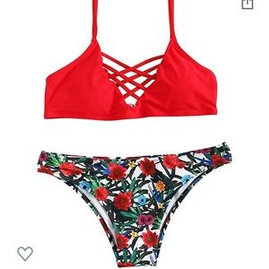 Floral Red Bikini Small